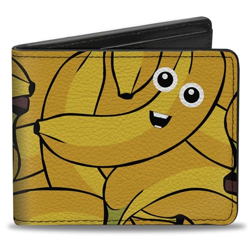Buckle-Down Men's Wallet, Bifold, Bananas Stacked Cartoon Yellows, Vegan Leather, 4.0