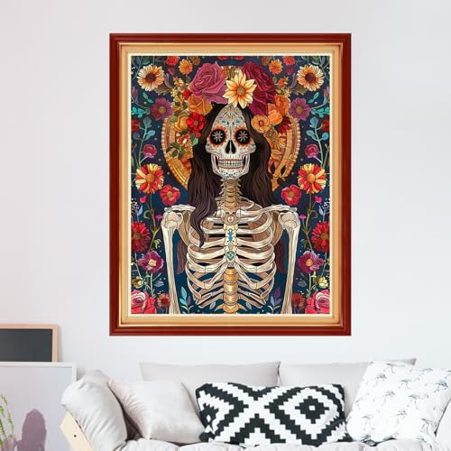 Image of Foxdiviy Stamped Cross Stitch Kits for Beginners Full Range of Cross Stitching 11 CT Printed Cross Stitch Kits for Adults Cross Stitch Patterns Needlepoint Kits-Magic Skull 16x20 inch