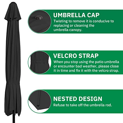 MEWAY 11ft Patio Umbrella Large Outdoor Table Umbrella with Crank Lift System, Market Deck Pool Backyard Garden Sunshade Umbrella 8 Sturdy Ribs UV Protection, Black - Thumbnail 6