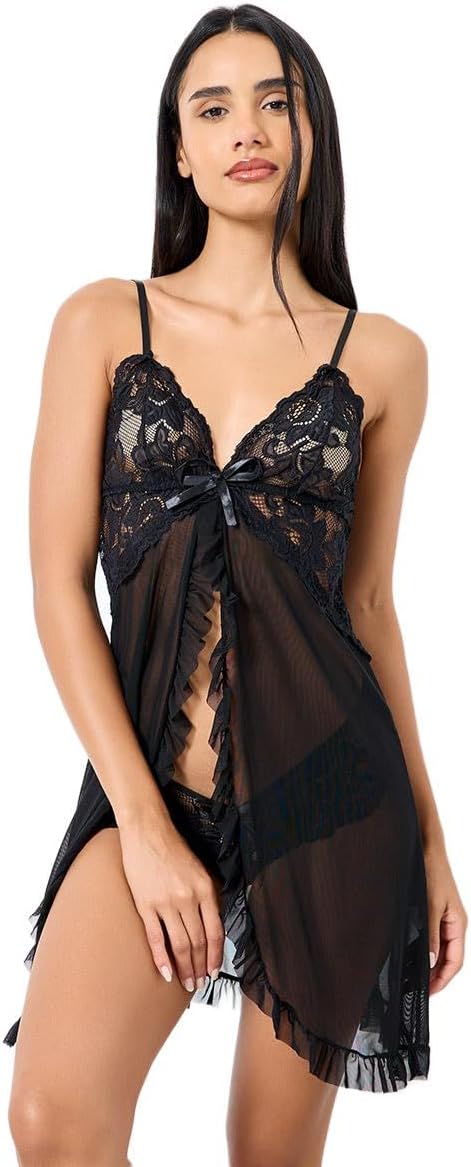 Best Best Best Top Styli Women Lace Center Front Open Babydoll With Ruffles Hem A... | 2026