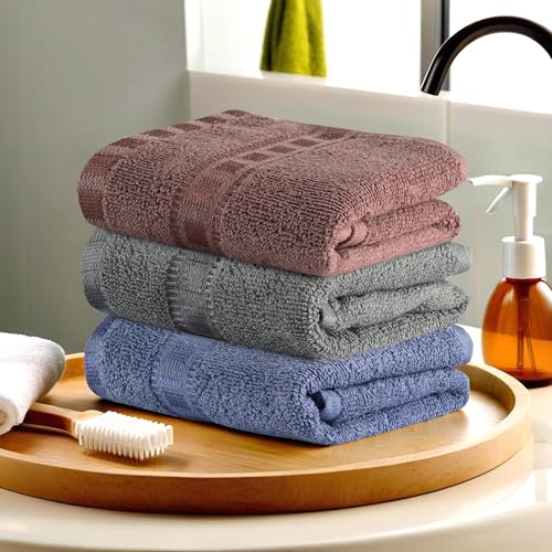 Image of Kuber Industries Pack of 3 Cotton Hand /Face Towels For Men & Women | Easily Washable | Workout Gym Napkins For Men | Pocket Towel - Dark Blue-Grey & Brown