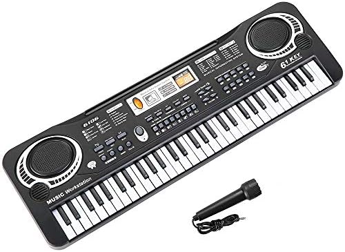 TWFRIC 61 Keys Piano Keyboard Toys, Newest Kids Keyboard Multi-Function Keyboard Musical Instruments Toy with Microphone Teaching Keyboard Piano for Kids Children Toddler (Black)