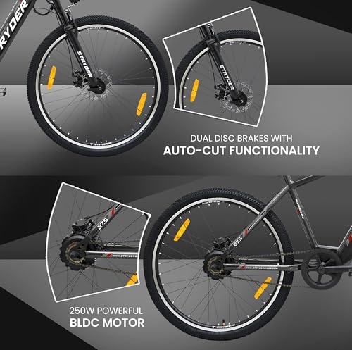 Image of Stryder Amped 27.5T Electric Cycle for Men & Women 36V Internal Battery Upto 35km Range Waterproof LCD Display EN06 Dual Disc Brakes Front Suspension || Height 5.4 to 6 feet (Grey)