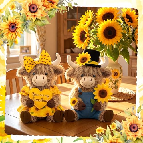 Set 2 Figuras Decorativas Vaca Highland con Girasol miniatura 5