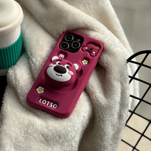 Image of COVERLY for iPhone 12 Pro 3D Cartoon LOTSO Bear Case,Full Protective Huggin Strawberry Toy Story Walt Back Case with Holder Cute Soft Silicone Fashion Aesthetic Cover for Apple iPhone 12 Pro