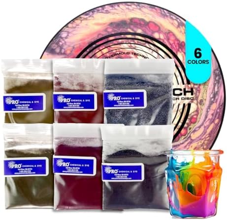 PRO Chemical Starter Set Disc Golf Dye | Easy-to-Apply, Unique Powder Dyes for Custom Designs on Disc Golf Discs | Perfect for DIY Swirls, Patterns & Creative Beginners Discs | 6 Colors