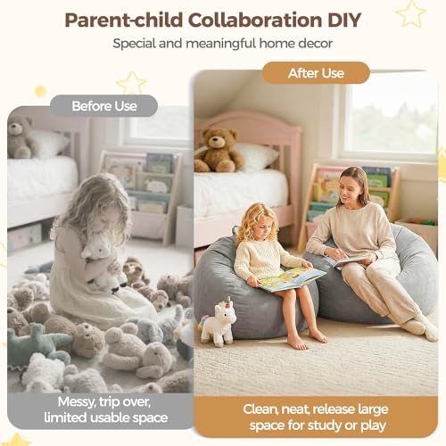 Image of Stuffed Animal Storage Bean Bag Chair Cover for Adults (No Filler), Soft Comfy Velvet Beanbag Chair Cover Machine Washable, Adults Bean Bag Chair with Handle for Living Room Bedroom, Dark Gray