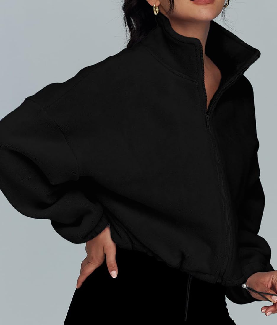 EUDOLAH Femme Sweat-Shirt Polaire avec Manches Longues Col Montant Shirt zippé col roulé Automme-Hiver Casual et Ample
