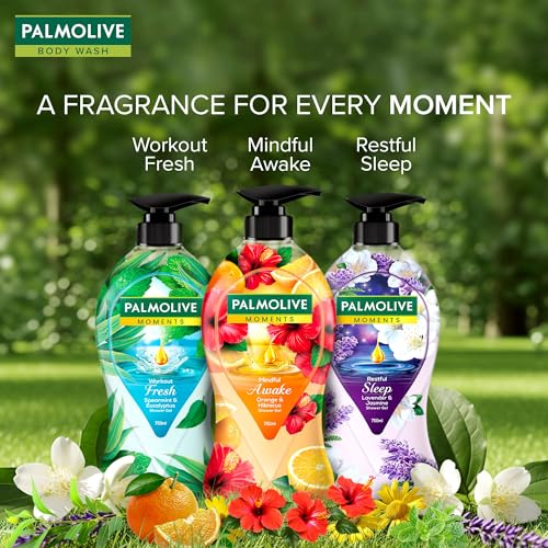 Image of Palmolive Mindful Awake Body Wash, 750ml Shower Gel Single Pump Bottle, 100% Natural Orange & Hibiscus Extracts, pH Balanced Bodywash, Free of Parabens & Silicones