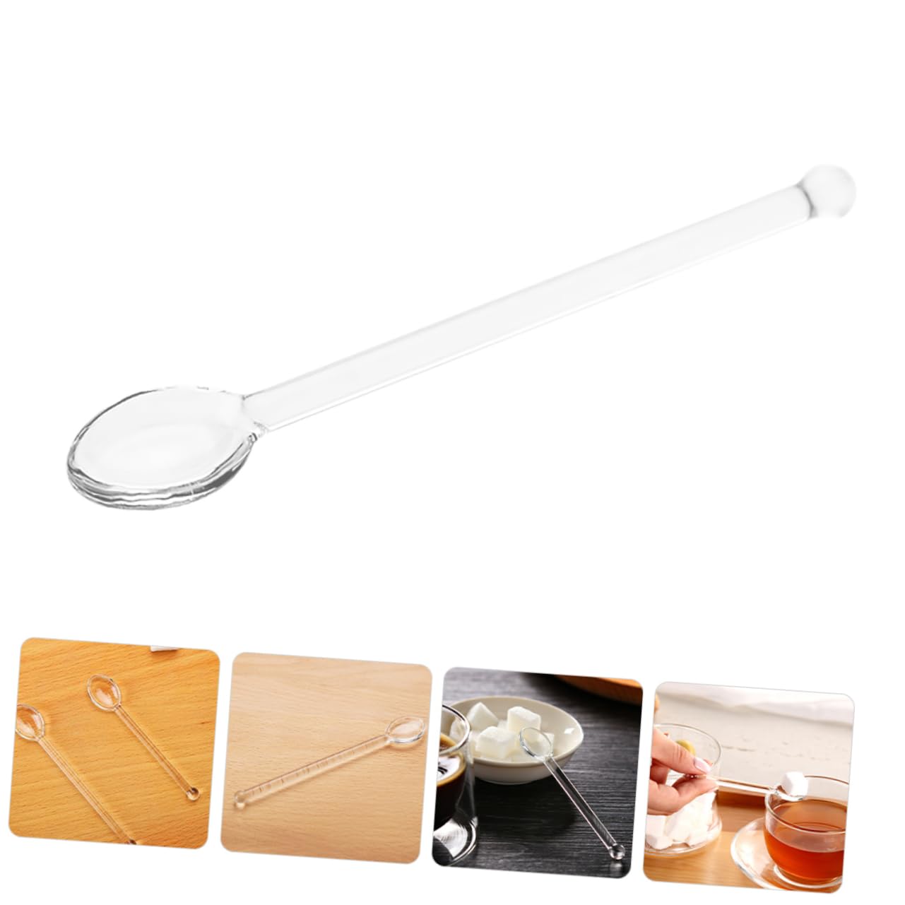 6 bastoncini in vetro per cocktail e yogurt, cucchiaini da caffè trasparenti, cucchiaini da tè, cucchiaini da tè, cucchiaini da tè