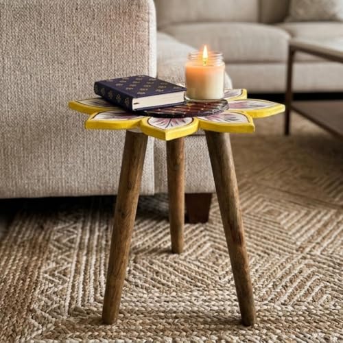Image of Multicolor Antique Wooden fold-able Side Table /end Table /Plant Stand /Stool Living Room Kids Play Furniture Table Sunflower Shape