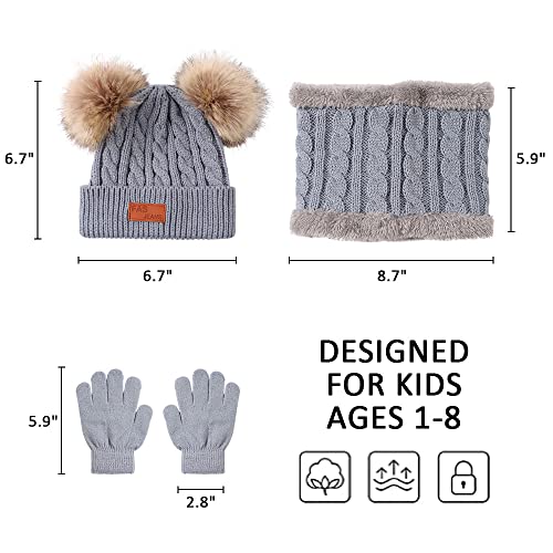 Image of Yuoahcn Kids Winter Beanie Hat Scarf Gloves Set Knit Warm Toddler Winter Cap Gloves Neck Warmer for Boys Girls 1-8 Year