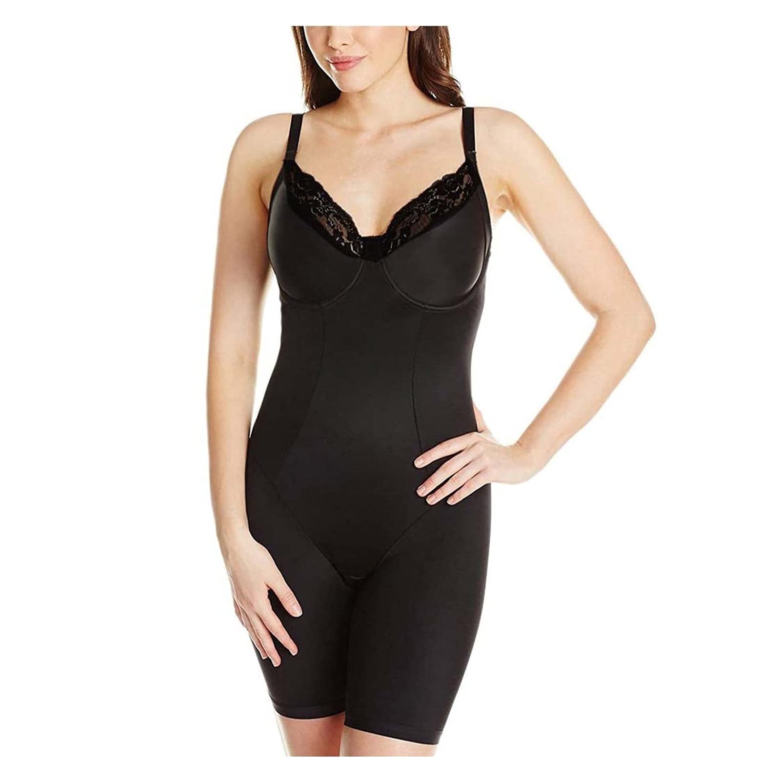Bodys De Mise en Forme Réglables pour Femmes sans Couture Buste Ouvert Shapewear Contrôle Ferme Body Shaper Minceur Contrôle du Ventre (Color : Black, Size : S)