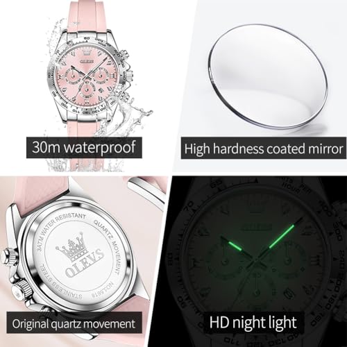 Image of OLEVS Luxury Diamond Small Female Watches - Stainless Steel Bracelet, Waterproof Business Dress Analog Luminous Date Ladies Watches