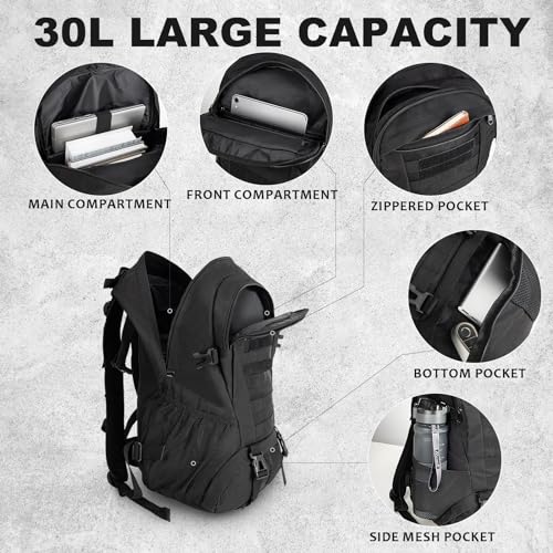 Jueachy Tactical Backpack for Men Hiking Day Pack Molle Military Rucksack Waterproof 30L EDC Bag with USA Flag Patch - Image 6