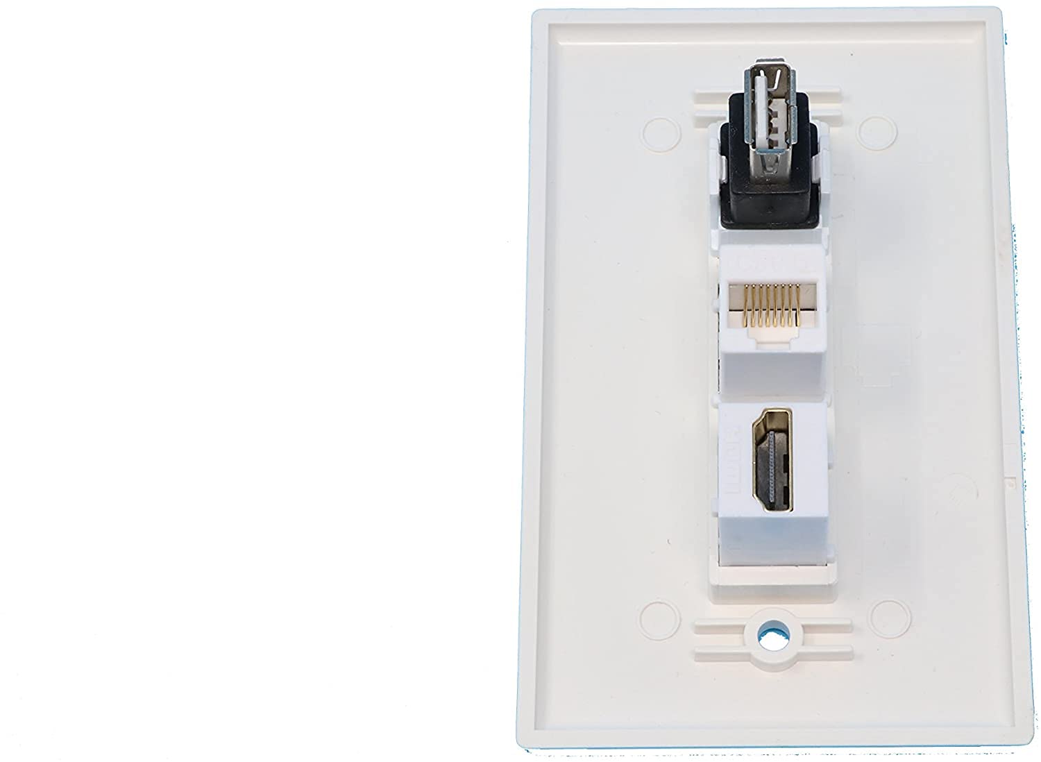 RiteAV Piastra A Muro Decorativa 1 Porta HDMI + 2 Porte Cat6 Ethernet - Colore Nero - Connessione Senza Attrezzi