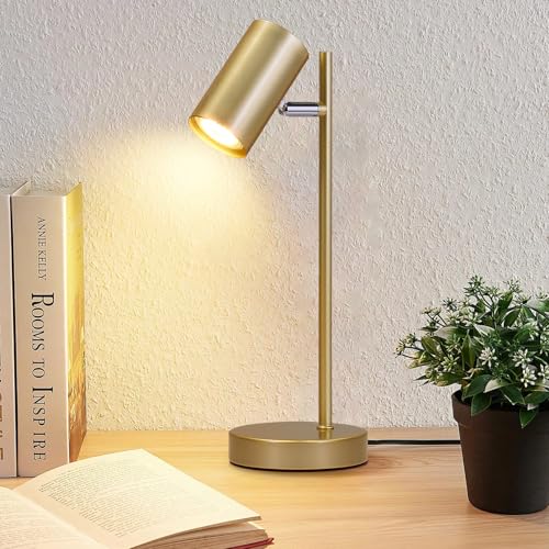 CBJKTX Lámpara de mesita de noche para salón lámpara de mesa dorada orientable 350° GU10 lámpara de mesa para dormitorio de metal con interruptor de cable para mesita de noche estudio(sin bombilla)