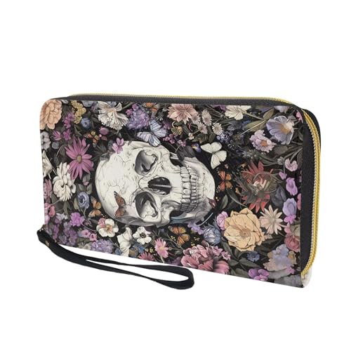 Skull Floral Wallet for Women Large Capacity Wristlet Purse Long Ladies Wallets RFID Blocking Multi Credit Card Holder3