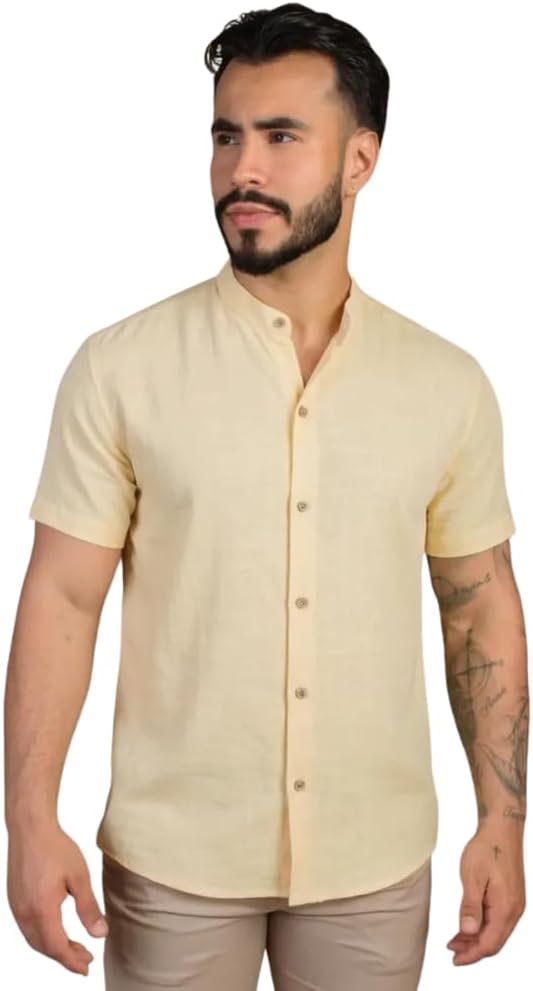 Camisa Social Masculina Manga Curta Gola Padre Elegante e Versatil Tendencia Verão