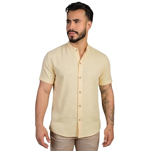 Camisa Social Masculina Manga Curta Gola Padre Elegante e Versatil Tendencia Verão