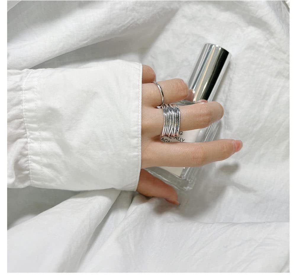 HGJH Ring Aus 925Er Sterlingsilber, S925 Sterling Silber Linien Ring Verstellbare Ringe Retro Offener Ring Silber Daumenring Ewigkeitsring Hochzeitscharme Schmuck Geschenke Für Männer Mädchen Damen