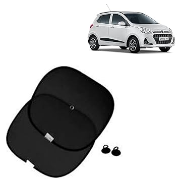 RD Universal Car Side Window Stick On Curtain Chipkoo Sunshade with Vacuum Cups Set of 2 Black Compatible for Hyundai Grand i10