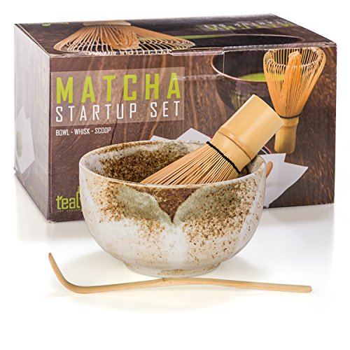 Tealyra - Matcha - Start Up Kit - 3 items - Matcha Green Tea Gift Set - Japanese Made Beige Bowl - Bamboo Whisk and Scoop - Gift Box