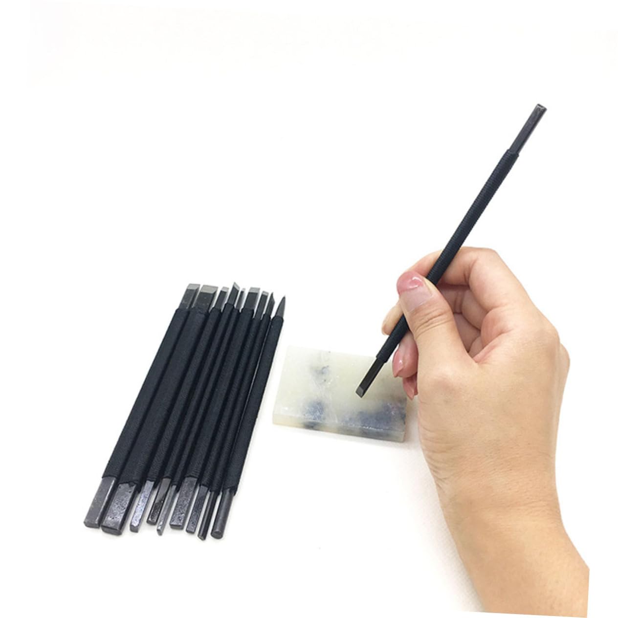 Kit Intaglio Strumenti per Incisione Manuale di Pietra in Acciaio al Tungsteno 10 Pezzi Facile da Controllare Adatto per Scolpire su Pietre Shoushan e Timbri da Polso