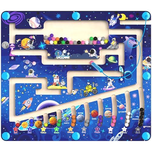 Image of Magnetic Color and Number Maze - Montessori Toys for 3+ Year Old - Wooden Color Matching Learning Counting Puzzle Board -Toddler Activities Fine Motor Skills Toys for Boys Girls 3 4 5 Years Old