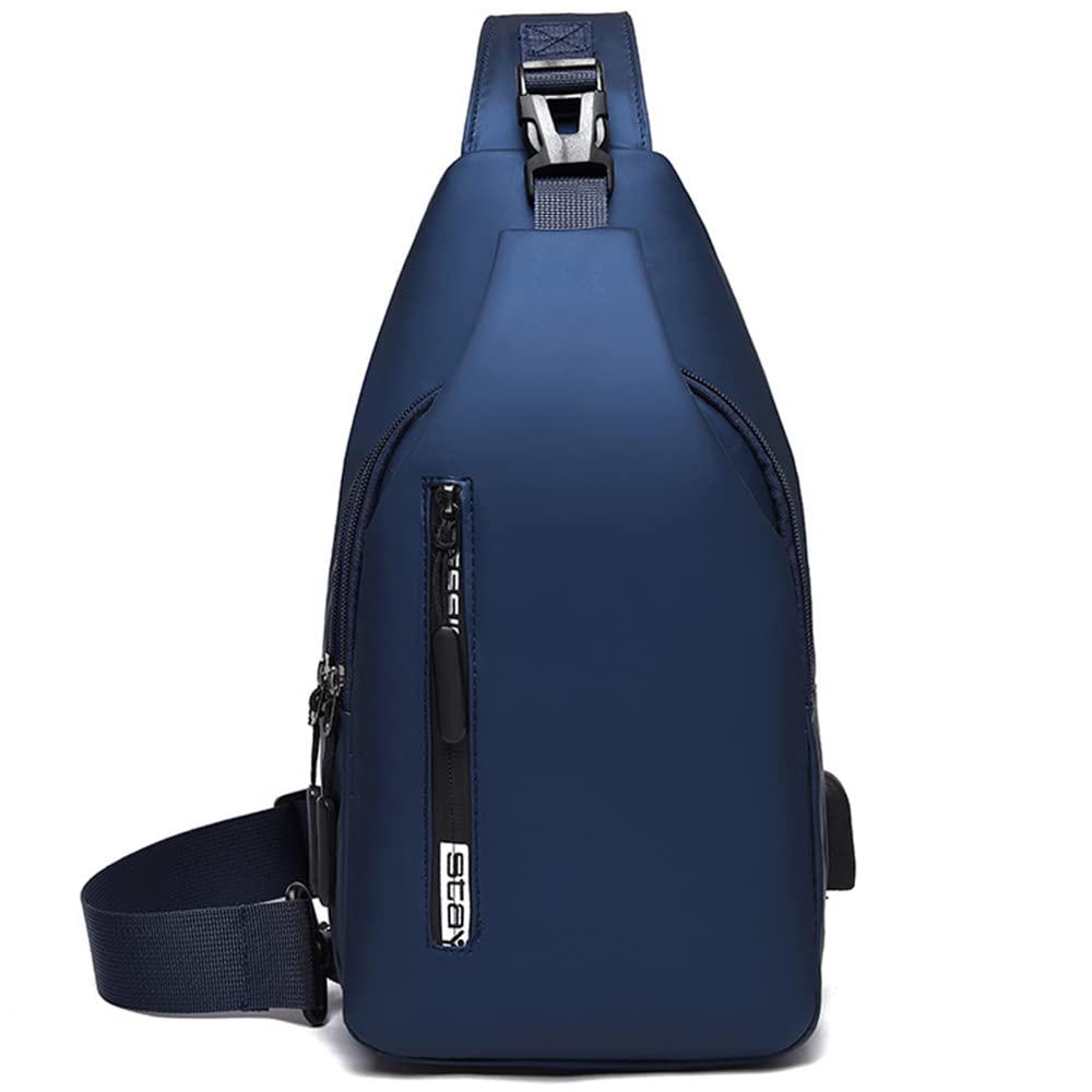 NEUSOP Sling Bag Shoulder Bag Chest Bag for Men Shoulder Bag Backpack Hiking Fitness Cycling Crossbody Bag Sports Bag Waterproof Chest Bag with USB Travel Multifunctional Daypack, Blue