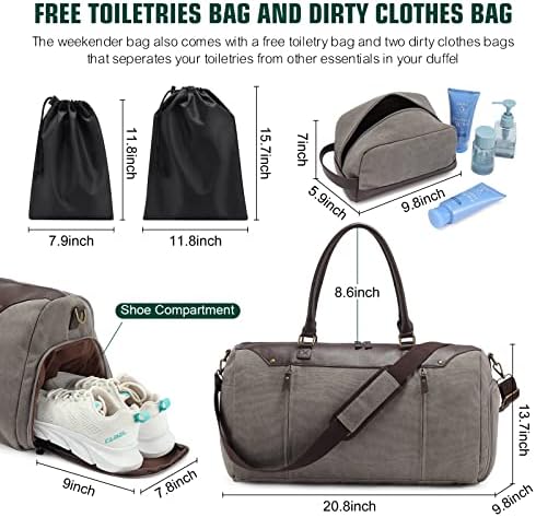 LOVEVOOK 50L Canvas Travel Duffel Bag Overnight Weekender Bag with Shoe Compartment Gym Bag Travel Tote Carry on Hand Bag with Toiletry Bag (Grey) 4 LOVEVOOK 50L Canvas Travel Duffel Bag Overnight Weekender Bag with Shoe Compartment Gym Bag Travel Tote Carry on Hand Bag with Toiletry Bag (Grey)