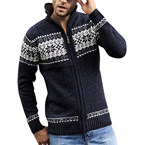 Cárdigan Chaqueta De Punto Grueso para Hombre Vintage Moda Abrigo suéter Cardigan Sweater Tallas Grandes Estampado Bohemio con Cuello Alto y Cremallera Blusa Gusspower