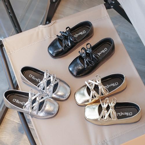 Image of Toddler Girls Mary Jane Dress Shoes Little Kids Ballet Flats Bowkont Flower Wedding Party School Princess Shoes