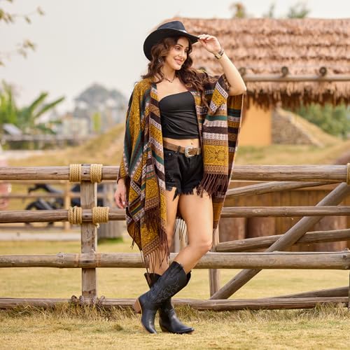 Image of IUV Cowboy Boots For Women Western Cowgirl Boots Mid Calf Snip Toe Boot With Chunky Heel