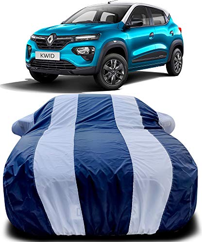 Image of PURPLEHEART Car Body Cover Compatible with Car Body Cover for Kwid with Mirror Pocket Triple Stitched Bottom Elastic Water Resistant UV Protection & Dustproof Car Cover-Blue & White