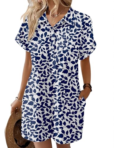 Image of Zeagoo Womens Cotton Shirt Dress Summer Casual Short Sleeve Button Down Beach Cover Up Shirts with Pockets