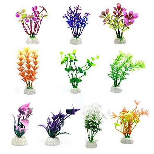 Transino 10 Piezas Plantas Acuario Artificiales Planta Artificial Acuario Decoracion de Plástico Pequeño Acuario Accesorios y Adornos para Pecera (púrpura/Verde/Rojo/Blanco/Rosa)
