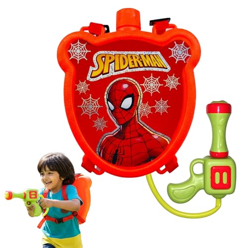 Image of Spider Water Gun with Backpack Tank for Babies, Kids - Cartoon Superhero Style Water Blaster Set with Adjustable Straps, Long Spray Range - Summer Outdoor Pool & Holi Toy