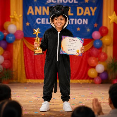 Image of Raj Costume Animal Fancy Dress Costume for Boys & Girls | Hooded Full Body Wildlife Zoo Animal Jumpsuit | Soft Costume for School Function, Fancy Dress, Halloween, Birthday, Cosplay & Role Play