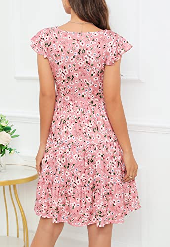 Image of Lamilus Summer Dresses for Women 2026 Ruffle Sleeve V Neck Non-See Through Tiered Babydoll Mini Dress Graduation Beach