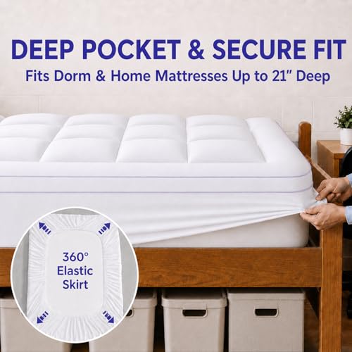 Image of ABENE Twin XL Mattress Topper for College Dorm Room Essentials, 3 Inch Dual Layer Memory Foam with Plush Pillow Top, Extra Long Dorm Bed Topper for Back Pain Relief and Comfortable Sleep