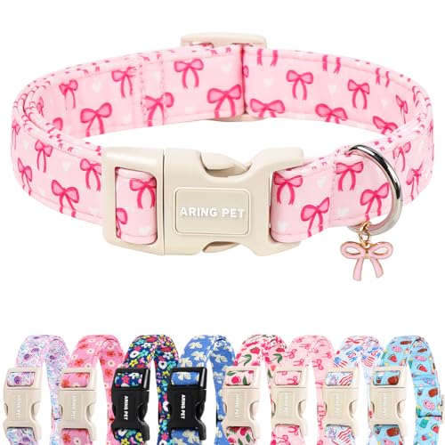 Image of ARING PET Girl Dog Collar, Cute Pink Bow Girly Doggy Collars for Puppy Small Medium Large Female Dogs Pet, for Daily Photos Outdoor Walking Hiking Picnic, L