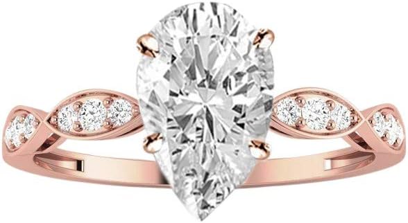 0.65 Ctw 14K White Gold Petite Curving Pear Cut Diamond Engagement Ring (0.5 Ct F Color SI3 Clarity Center Stone)