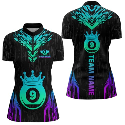 Personalized 9 Ball Neon Crown Billiard Jersey for Men Women Unisex Billiard Shirts for Polo & 1/4 Zip4