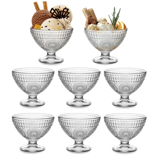 wangsdjy 7.5oz Glass Dessert Bowls-Ice Cream Bowls with Charming Sunflower Pattern - Ideal for Sundaes, Jellies, Oats, Yogurt, and More Dessert cup (8)