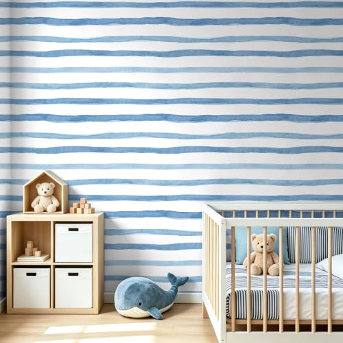 HAOKHOME Coastal Peel and Stick Wallpaper Blue Striped for Boys Bathroom by HAOKHOME - Used condition - Image 4