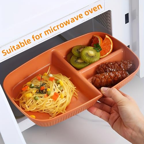 Image of Reusable & Unbreakable Sushi, Snacks, Cake, Meat & Appetizers, Pasta, Noodles, Salad, Birthday Party Wheat Straw Plates Dishwasher & Microwave Safe Dinnerware (Orange, Pack of 2)