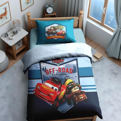 Image of Sassoon Disney Pixar Cars Digital Printed, Cotton Single Bedsheet, 300 TC, 1 Pillow Cover, Fade Resistant, Bedsheet for Kid's Bedroom, (1.50m X 2.35m)
