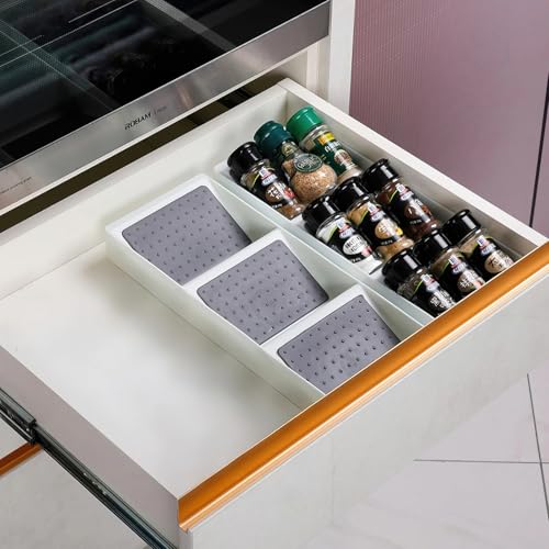 Spice Drawer Organizer,3 Tier Non-Slip Silicone Seasoning Jar Drawer Insert,Spice Rack Organization for Drawer,Spice jar holder for drawer,Kitchen Spice Rack Tray for Cabinet Countertop Makeup Storage