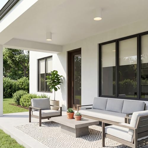 Image of Progress Lighting 5-Inch Cylinder Outdoor Ceiling Light, 1-Light Modern Flush Mount Ceiling Fixture, Interior and Exterior Lighting for Home or Porch, Aluminum Construction, White, P5774-30